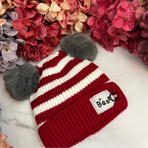 Infant Baby Red Striped Winter Hat & Ring Scarf Set - Picture 6 of 16